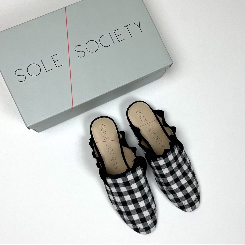 Sole Society Mules Black White Gingham 7.5 NEW - Picture 2 of 7